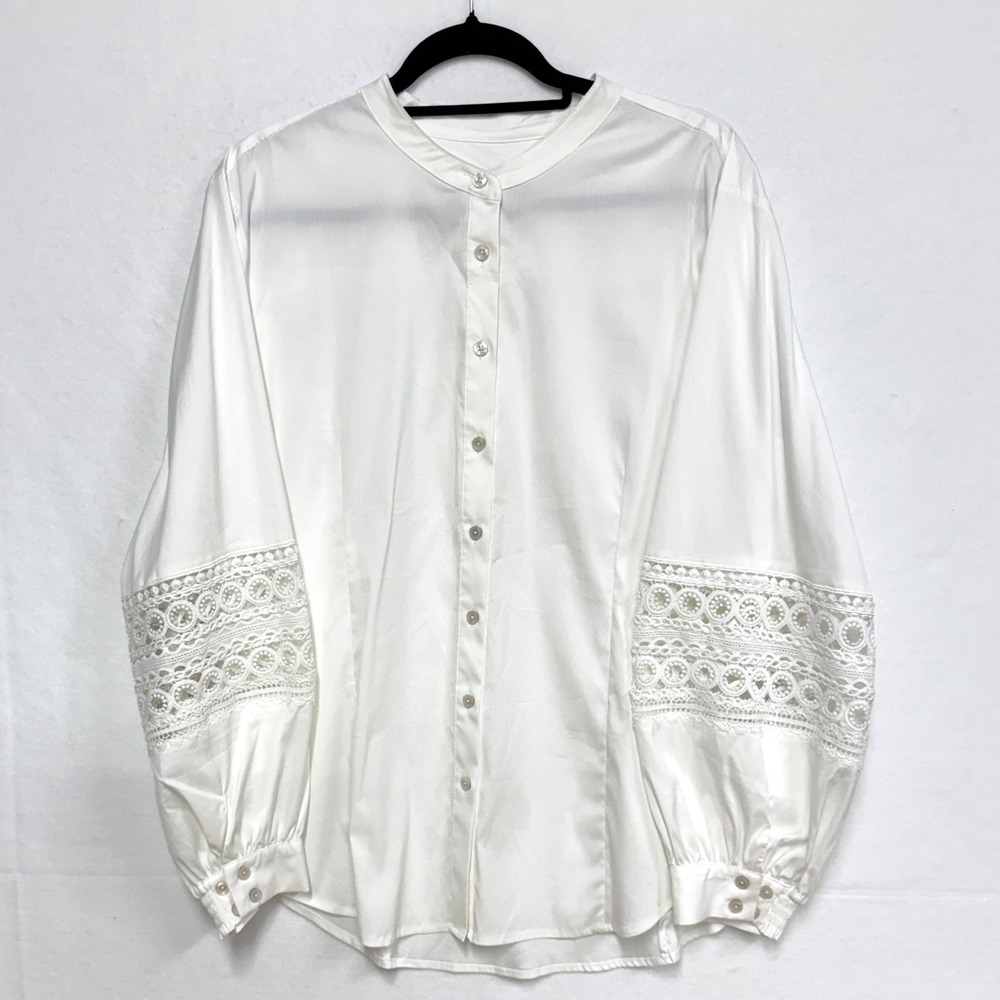 Chico's White Poplin Blouse, Size 18, Chico's Size 3.5 , Balloon Sleeves w Lace